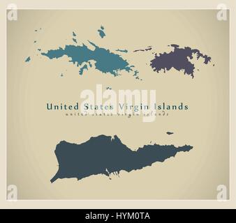 Mappa Delle Isole Vergini Americane Carta Bianca Ritagliata Su Sfondo Blu Gm1455423007 490754899