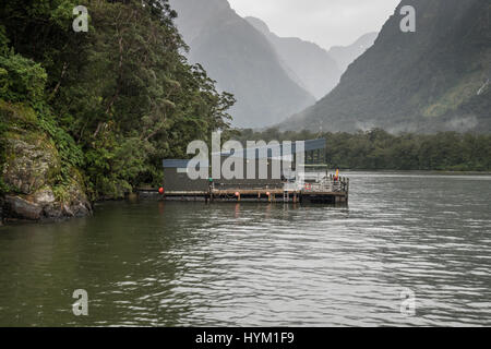 La superficie ingresso ponti da Milford Sound osservatorio sottomarino e Discovery Center di South Island, in Nuova Zelanda. Foto Stock