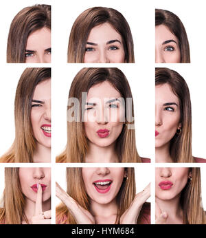 Collage di donna con espressioni diverse Foto Stock