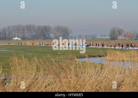 Collo, Wijdewormer, Paesi Bassi 10-Gennaio-2009: Ghiaccio scating nel paesaggio invernale. Un tradizionale ice scating tour 'De Bannetocht' Foto Stock