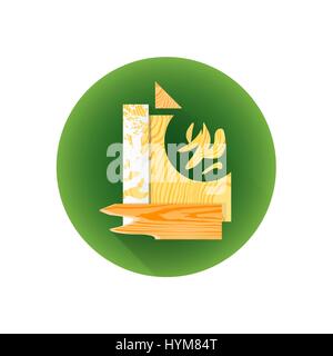 Vector colorato design piatto scarti di legno contenitore scarti di segheria illustrazione di immondizia icona verde lunga ombra isolato sfondo bianco Illustrazione Vettoriale