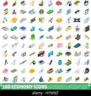 Economia 100 set di icone isometrica 3d style Illustrazione Vettoriale
