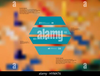 Illustrazione modello infografico con motivo di esagono orizzontalmente suddivisa in quattro standalone sezioni verde. Foto sfocata con ludo gioco di bordo mot Illustrazione Vettoriale