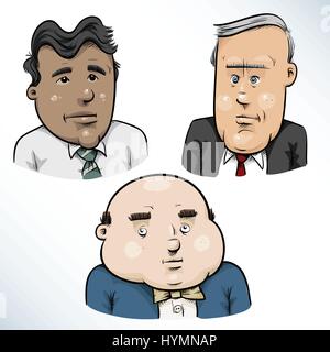 Tre uomini di affari cartoon facce. Illustrazione Vettoriale