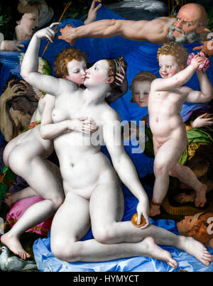 Una allegoria con Venere e Cupido del Bronzino, olio su legno, c.1545 Foto Stock