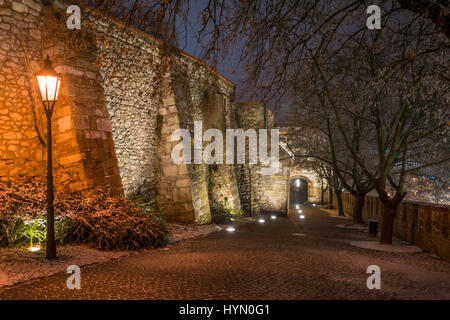 Sigismondo Gate in una notte d'inverno, entrata principale a Bratislava castle hill Foto Stock