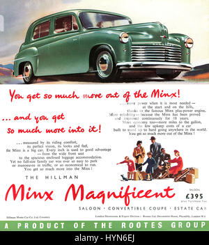 1950 British pubblicità per la Hillman Minx. Foto Stock