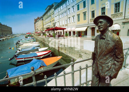 Italia, Friuli Venezia Giulia, Trieste, il Canal Grande con la statua di James Joyce di Nino Spagnoli data 2004 Foto Stock