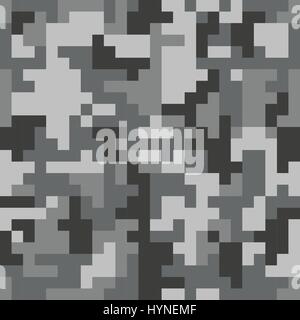 Pixel camo seamless pattern. Grigio camuffamento urbano. Illustrazione Vettoriale