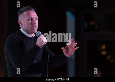 Bierkeller Cardiff, Regno Unito. Xv Febbraio 2017 Craig Bellamy 37 Cardiff risponde alle domande nel corso di una serata in suo nome. L evento è stato messo su con la carta Foto Stock