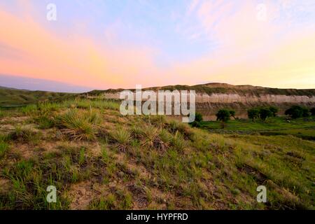 Tramonto su scogliere bianche, Fiume Missouri Breaks monumento nazionale, Montana, USA Foto Stock