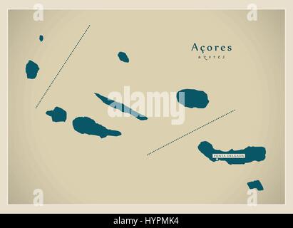 Mappa moderno - Acores Portogallo rinfrescati PT Illustrazione Vettoriale