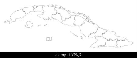 Cuba delineano silhouette illustrazione mappa con le province Illustrazione Vettoriale