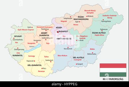 Mappa amministrativa delle regioni ungheresi e le contee Illustrazione Vettoriale