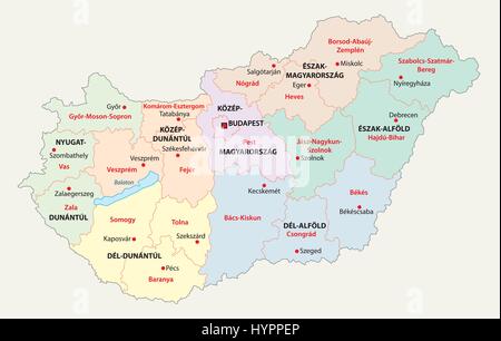 Mappa amministrativa delle regioni ungheresi e le contee Illustrazione Vettoriale