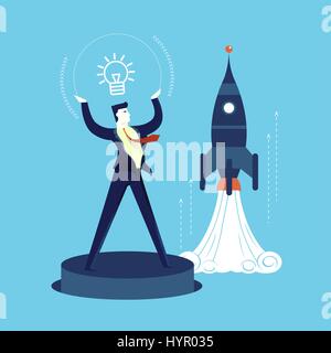 Business start up concetto illustrazione, imprenditore del lancio di una nuova idea o progetto. Appartamento contemporaneo art design per le nuove idee di presentazione. EPS10 ve Illustrazione Vettoriale