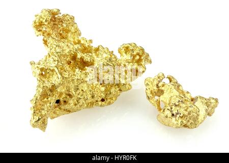 Pepite d'oro trovato nel Queensland/ Australia isolato su sfondo bianco Foto Stock