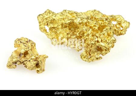 Pepite d'oro trovato nel Queensland/ Australia isolato su sfondo bianco Foto Stock