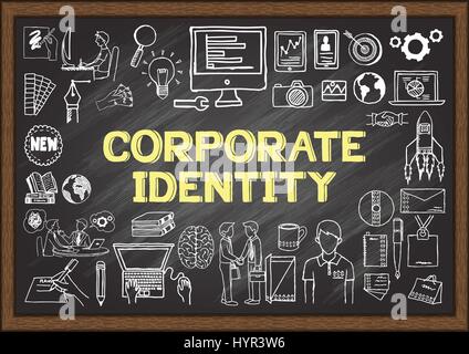 Icone disegnate a mano sull'identità aziendale sulla lavagna. Illustrazione del vettore Illustrazione Vettoriale