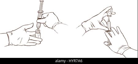 Illustrazione vettoriale di una mano di un medico amministrare l'iniezione Illustrazione Vettoriale