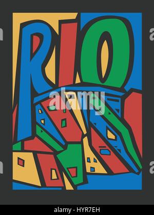 Vettore tipografici touristic disegnati a mano rio city poster Illustrazione Vettoriale