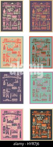 Vettore tipografici touristic disegnati a mano istanbul city poster Illustrazione Vettoriale