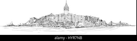 Vector disegno panoramica Torre di Galata Illustrazione Vettoriale