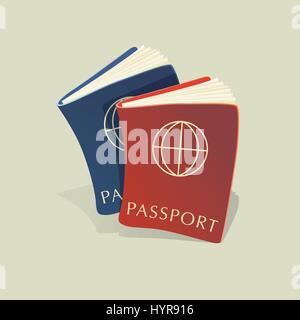 Illustrazione vettoriale di due passaporti di blu e di rosso Illustrazione Vettoriale