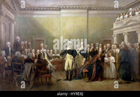 General George Washington rinunziato alla sua commissione da John Trumbull, Capitol Rotunda Foto Stock
