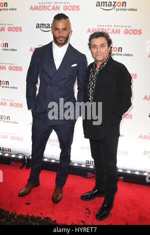 Ricky Whittle e Ian McShane arrivare per la premiere screening di American dèi su uno Marylebone a Londra prima del suo lancio ufficiale il 1 maggio. Foto Stock