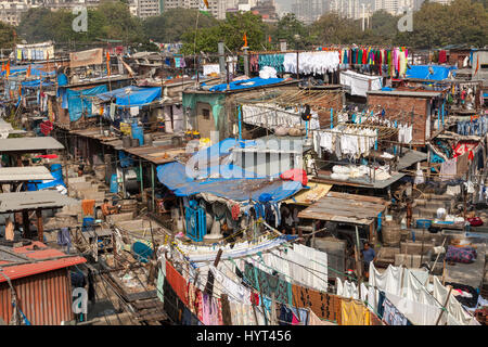 Mahalaxmi Dhobi Ghat, all'aperto, lavanderia a gettoni, Mumbai, India Foto Stock