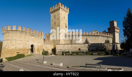 Il borgo medievale di Vigoleno, situato in Emilia Romagna Foto Stock