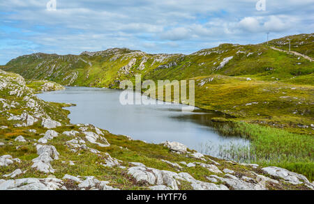 Incredibile paesaggio irlandese, Lough Akeen vicino a testa di pecora, Coomacullen, County Cork, Irlanda Foto Stock