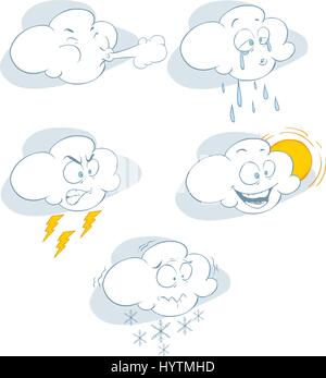 Collezione grafica di diverse nuvole su sfondo bianco Illustrazione Vettoriale