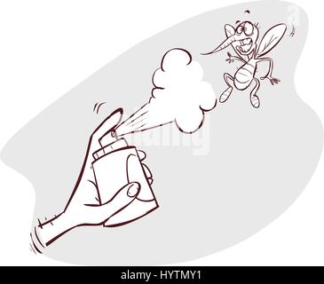 Una illustrazione di una zanzara viene colpito spray Illustrazione Vettoriale