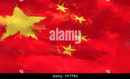 Pittura di olio grunge effettuata illustrazione della bandiera della Cina Foto Stock