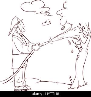 Illustrazione vettoriale di vigili del fuoco spento la masterizzazione di acqua ad albero Illustrazione Vettoriale