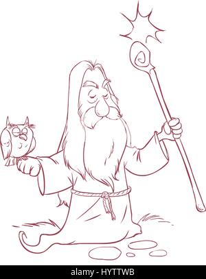 Illustrazione vettoriale di un vecchio mago cartoon. Illustrazione Vettoriale