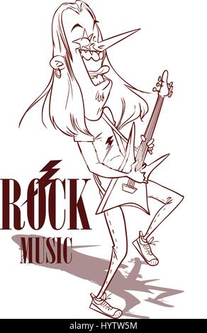 Rock Star con chitarra elettrica illustrazione Illustrazione Vettoriale