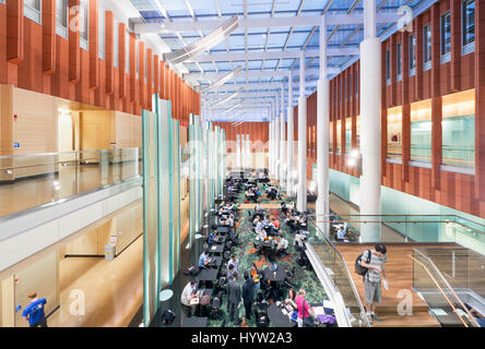 Vista interna che si affaccia sul Davidson giardino d inverno dal secondo piano. University of Michigan, Stephen M. Ross School of Business, Ann Arbor, regno Foto Stock