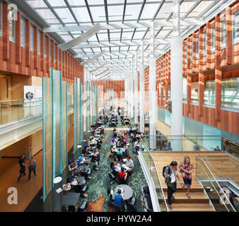 Vista interna che si affaccia sul Davidson giardino d inverno dal secondo piano. University of Michigan, Stephen M. Ross School of Business, Ann Arbor, regno Foto Stock