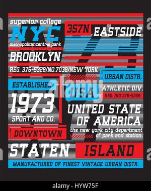 T Shirt pieno colore di stampa new york Brooklyn, Vettore. Illustrazione Vettoriale