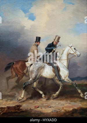 Franz Krüger (1797-1857), il Principe Wilhelm Riding in compagnia di un artista, 1836. Ausritt des Prinzen Wilhelm in Begleitung des Künstlers. Foto Stock