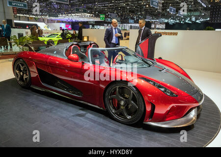 Ginevra, Svizzera - Marzo 8, 2017: 2018 Regera Koenigsegg auto sportiva presentato al 87th Geneva International Motor Show. Foto Stock