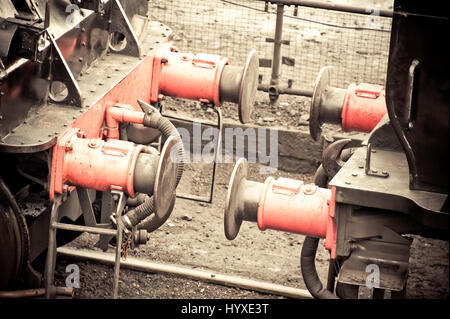 Vintage treno a vapore innesto carrello close-up Foto Stock
