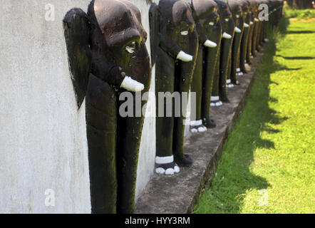 Roccia Aluviharaya tempio nella grotta ingresso Sri Lanka Matale District Kandy-Dambulla autostrada fila di elefanti intagliata nella parete Foto Stock