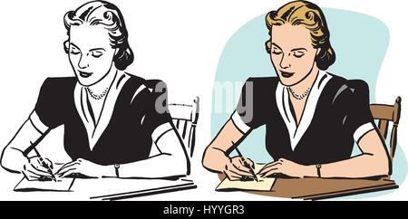 Una donna la scrittura a mano una lettera. Illustrazione Vettoriale