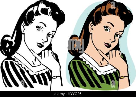 Una donna con un curioso espressione sul viso. Illustrazione Vettoriale