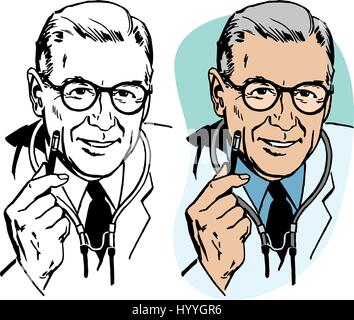 Un medico di sesso maschile con uno stetoscopio. Illustrazione Vettoriale