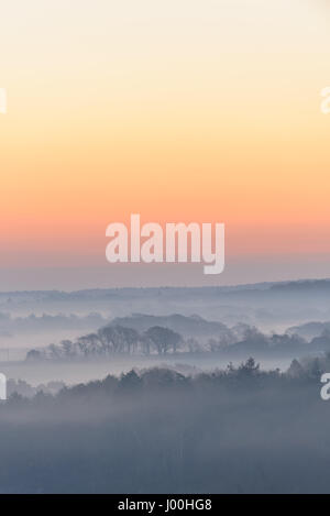 Corfe Castle, Dorset, Regno Unito. Dal 8 aprile 2017. Gloriosa misty crisp tramonto sull'Isola di Purbeck guardando verso il porto di Poole. © DTNews/Alamy Live Foto Stock